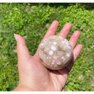 62 mm Cute Polk a Dot Flower Agate Crystal Sphere with Stand , Sakura Agate